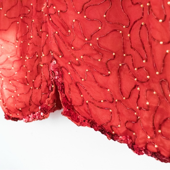 Star & Style | Vintage 80’s/90’s Red Short Sequin & Bead Trophy Dress | Size M - Picture 10 of 11